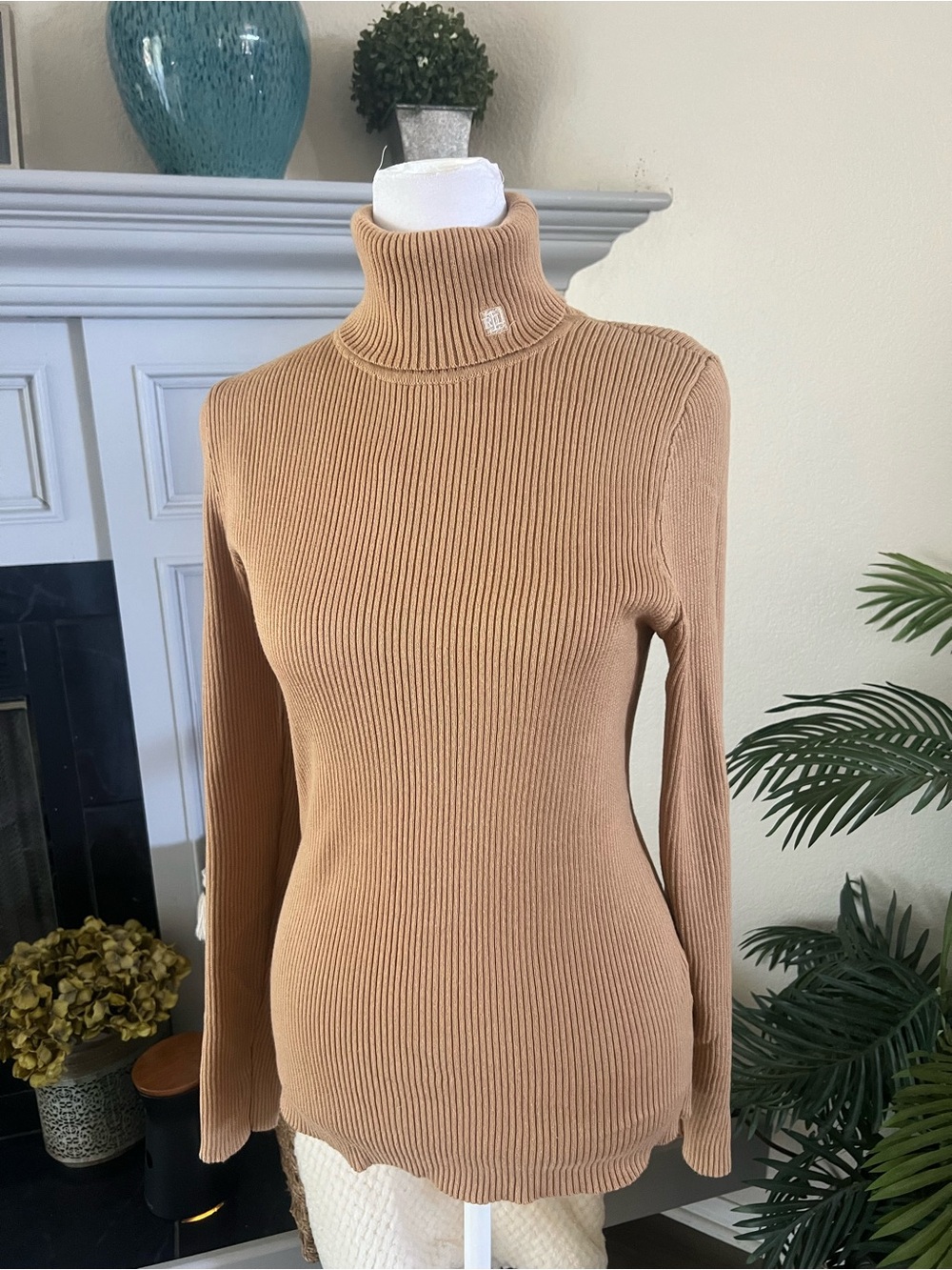 Lauren Ralph Lauren Camel Ribbed Turtleneck Sweater